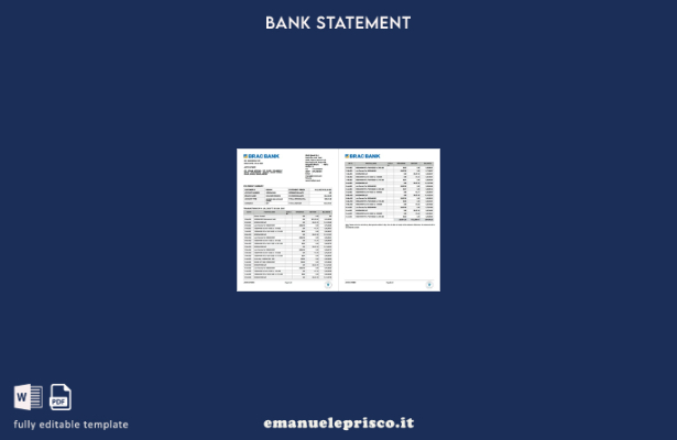 modello word di estratto conto bancario Bangladesh BRAC in stile verificato